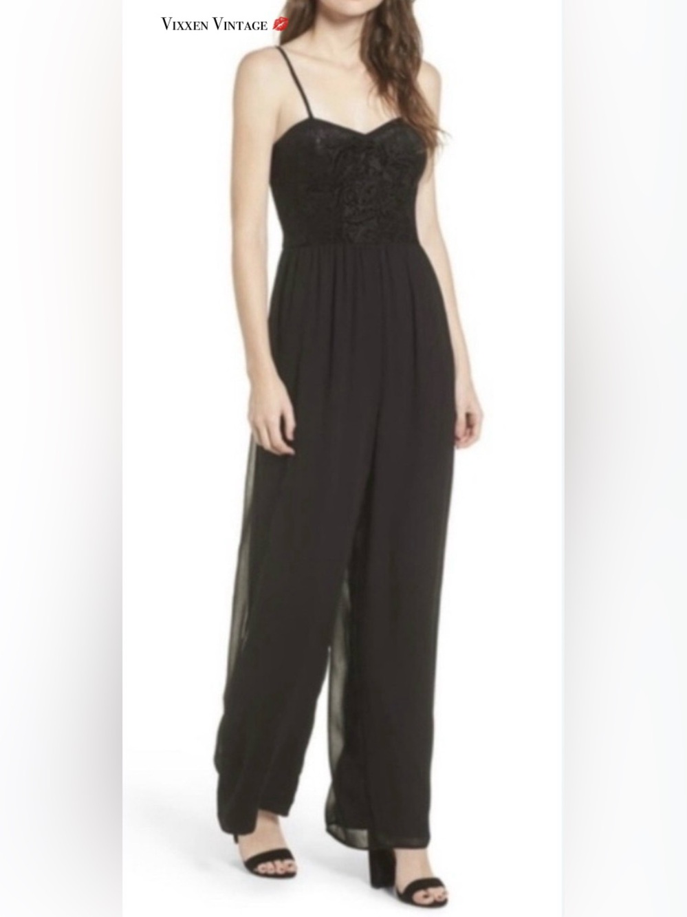 BAND OF GYPSIES ‘MOISSANITE BURNOUT VELVET BUSTIER JUMPSUIT’ IN BLACK